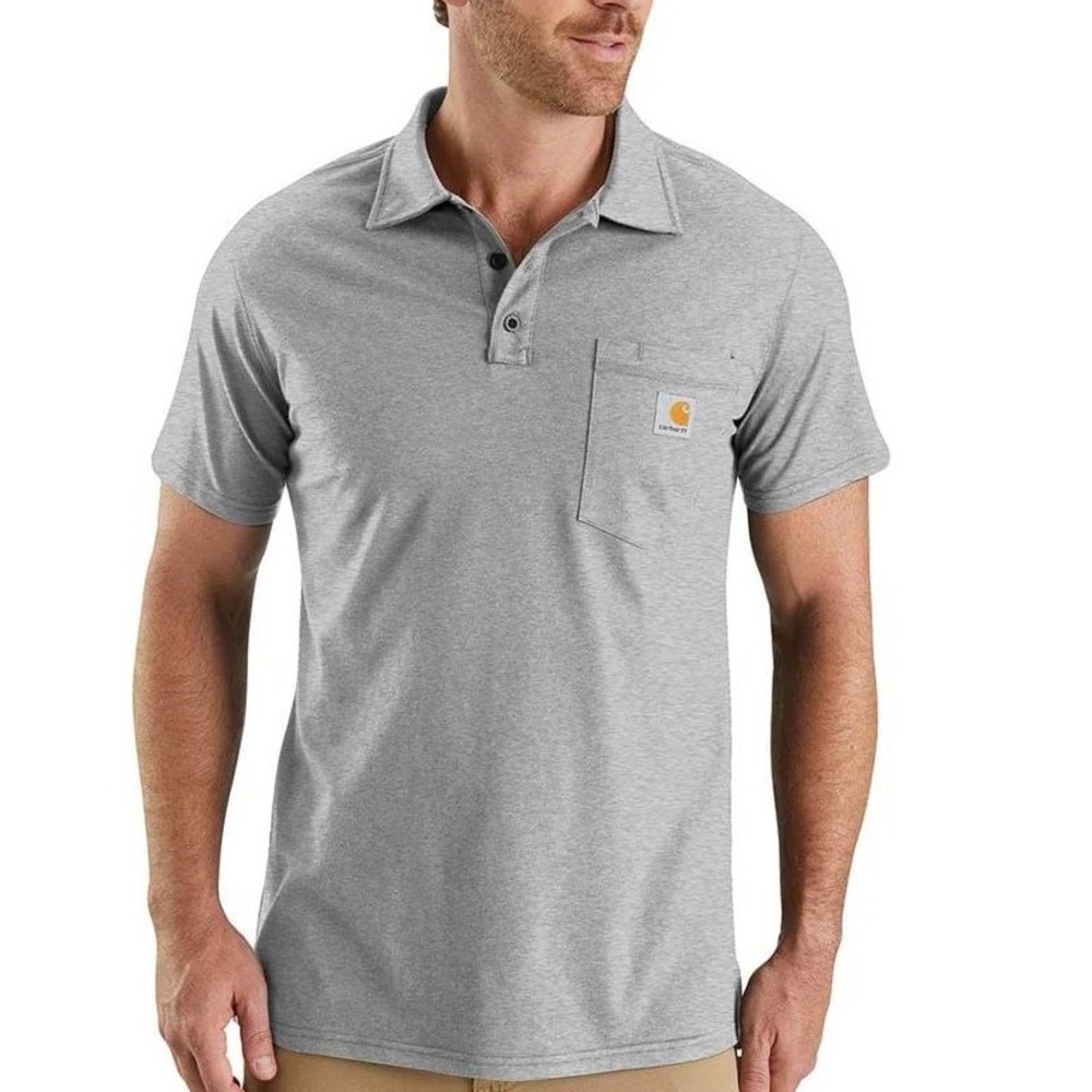 Carhartt Mens Gray Short Sleeve Pocket Polo Shirt Size L Regular K570‎ HGY